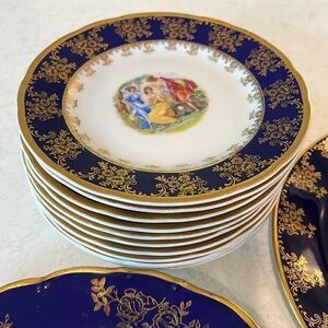 Bohemian cobalt set from Czechoslovakia one large plate and 11 small